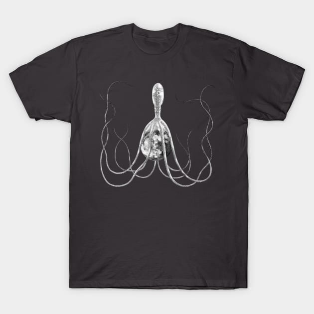 Octopus with moon, surreal vintage artwork T-Shirt by Unelmoija